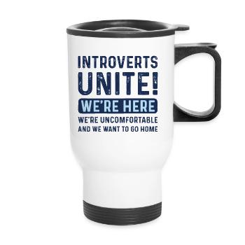 Introverts Unite - Thermal mug with handle - white - Front