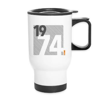 Hergestellt im Jahr 1974 Retro Modernistisches Design Geburtstagsgeschenk - Thermobecher mit Tragegriff - Weiß - Vorne
