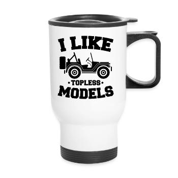 i like topless models - Thermal mug with handle - white - Front