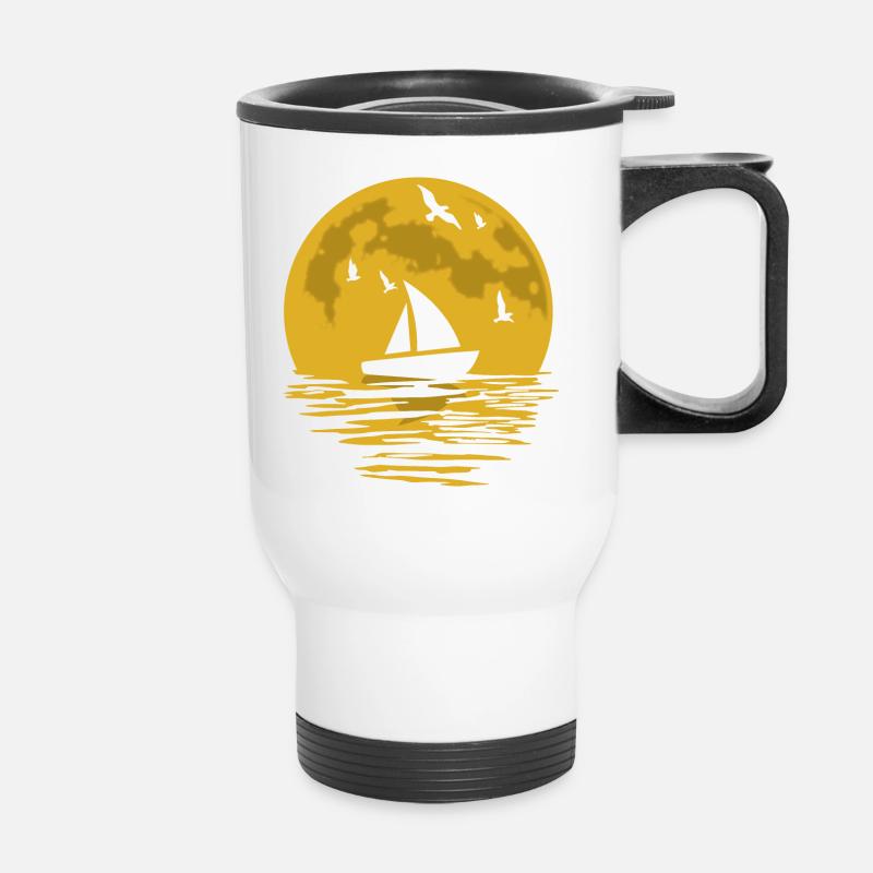 Sailing Ship Sailing Sailboat Sail Moon Gift - Thermal mug with handle - white