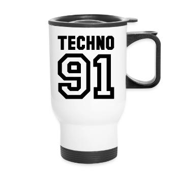 TECHNO Rave Techno 90s 90er - Thermobecher mit Tragegriff - Weiß - Vorne