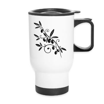 Kitchen, cooking, olive branch with olives - Thermal mug with handle - white - Front