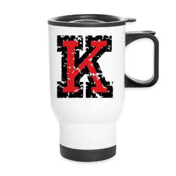 K (Vintage Rot) Buchstabe K - Thermobecher mit Tragegriff - Weiß - Vorne