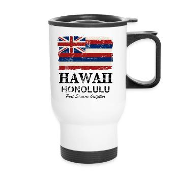Hawaii Flag - Honolulu - Vintage Look - Thermobecher mit Tragegriff - Weiß - Vorne