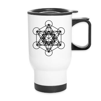 Metatrons Cube Würfel Geschenkidee - Thermobecher mit Tragegriff - Weiß - Vorne