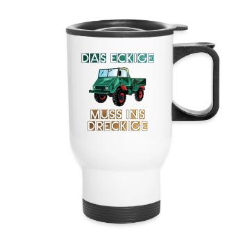 Das Eckige muss ins Dreckige! - Unimog - Thermobecher mit Tragegriff - Weiß - Vorne