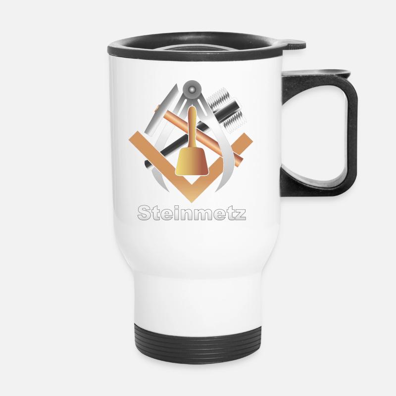 Handwerkszeichen, Steinmetz, Logo, Wappen - Thermobecher mit Tragegriff - Weiß