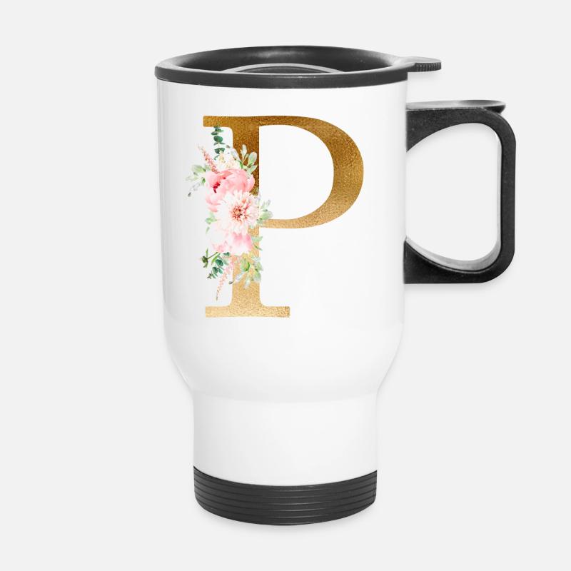 Botany Floral Monogram P - Thermal mug with handle - white