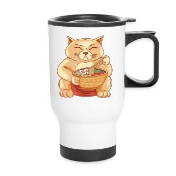 Sumo Katze isstRamen Nudeln - Thermobecher mit Tragegriff - Weiß - Vorne