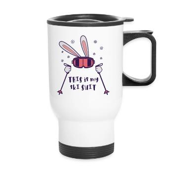This is my Ski Suit Skiing Rabbit with ski poles - Thermal mug with handle - white - Front