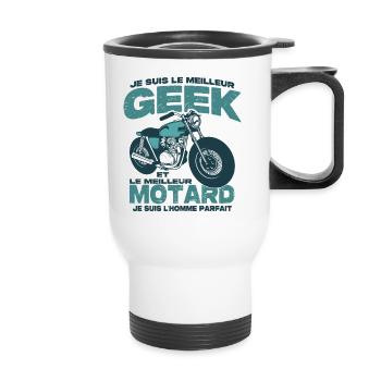 Le meilleur motard et le meilleur geek - Tasse isotherme avec poignée - blanc - Devant