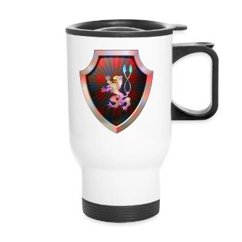 Schild Logo eSports Emblem Schwert Wappen Symbol Löwe - Thermobecher mit Tragegriff - Weiß - Vorne