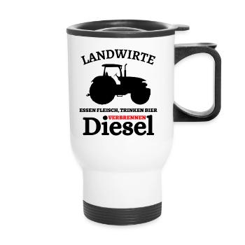 Landwirte- Essen Fleisch Trinken Bier ... - Thermobecher mit Tragegriff - Weiß - Vorne