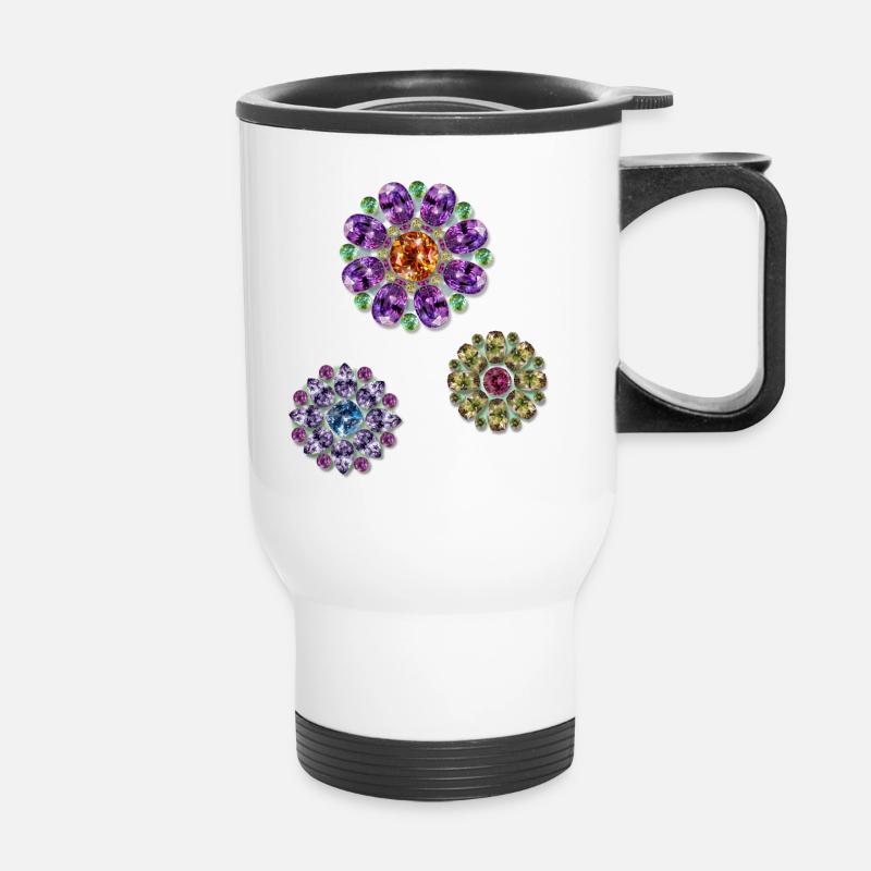 Edelstein-Blumen - Thermobecher mit Tragegriff - Weiß