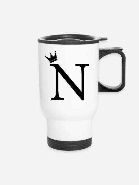 N-Monogramm-Krone - Thermobecher mit Tragegriff - Weiß
