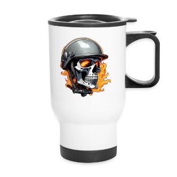 Skull - Skeleton - Skull - Motorcycle Helmet - Thermal mug with handle - white - Front