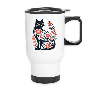 Katzensilhouette mit floralen Mustern - Thermobecher mit Tragegriff - Weiß - Vorne
