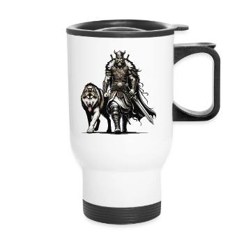 Un guerrier viking avec son loup sauvage. - Tasse isotherme avec poignée - blanc - Devant