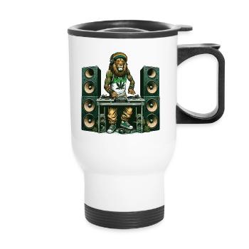 Un lion rasta dj qui mixe entouré d'enceintes - Tasse isotherme avec poignée - blanc - Devant