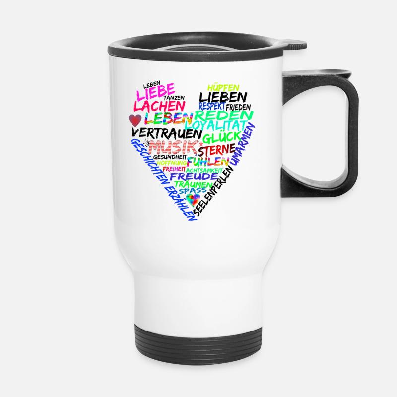 Text Herz Leben Liebe Frieden - Thermobecher mit Tragegriff - Weiß