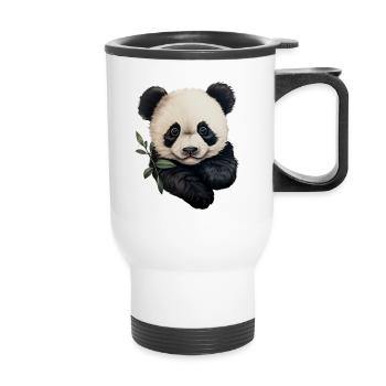 Un panda mâche une branche d’eucalyptus - Tasse isotherme avec poignée - blanc - Devant
