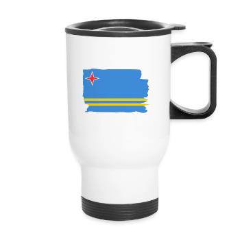 Aruba Flagge - Dutch Caribbean - Karibik - Thermobecher mit Tragegriff - Weiß - Vorne