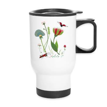 Blume mit Insekten - Thermobecher mit Tragegriff - Weiß - Vorne