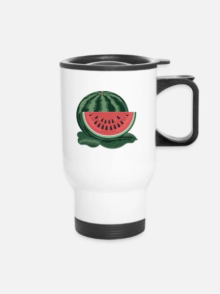 Gestickte Wassermelone - Thermobecher mit Tragegriff - Weiß