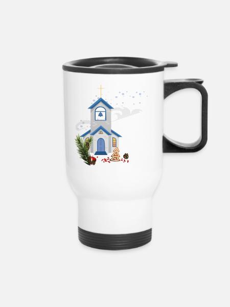 Weihnachten mit Kirche - Thermobecher mit Tragegriff - Weiß