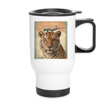 Tigre et avion - Tasse isotherme avec poignée - blanc - Devant