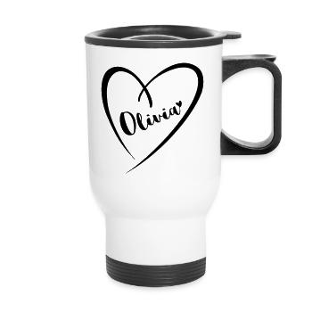 Olivia surname first name in heart frame - Thermal mug with handle - white - Front