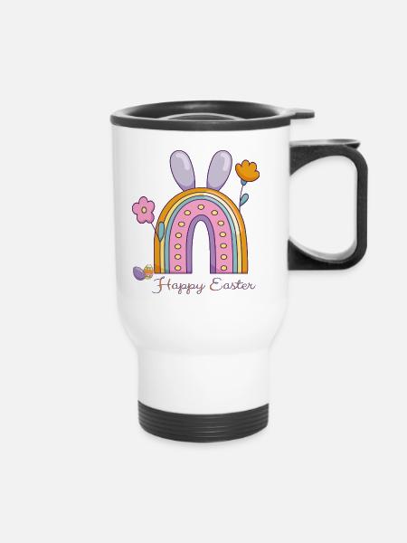 Happy Easter Regenbogen - Thermobecher mit Tragegriff - Weiß