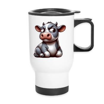 Funny skeptical cartoon cow bull - Thermal mug with handle - white - Front