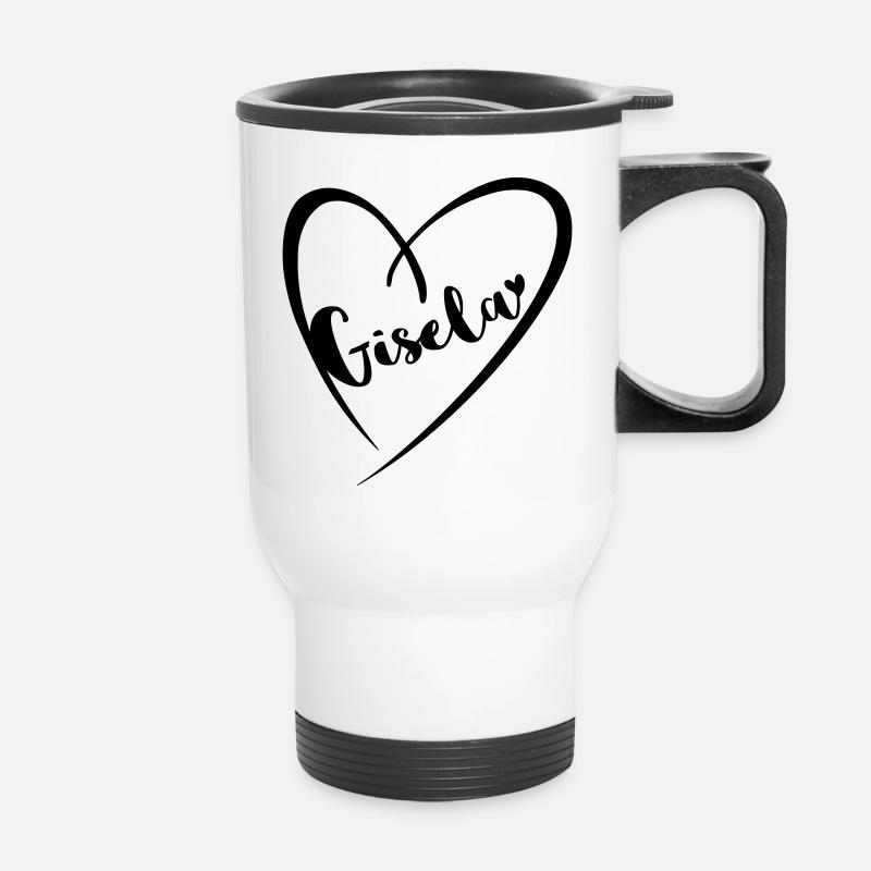Gisela Nom Prénom dans le cadre du cœur - Tasse isotherme avec poignée - blanc