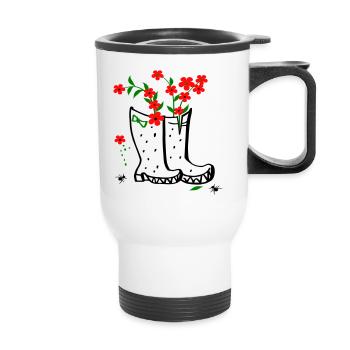 Garten mit Blumen und Stiefel - Thermobecher mit Tragegriff - Weiß - Vorne