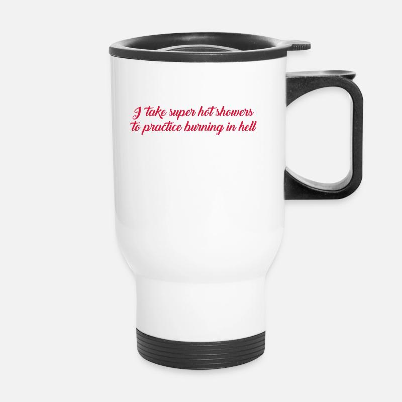 hot showers text - Thermal mug with handle - white