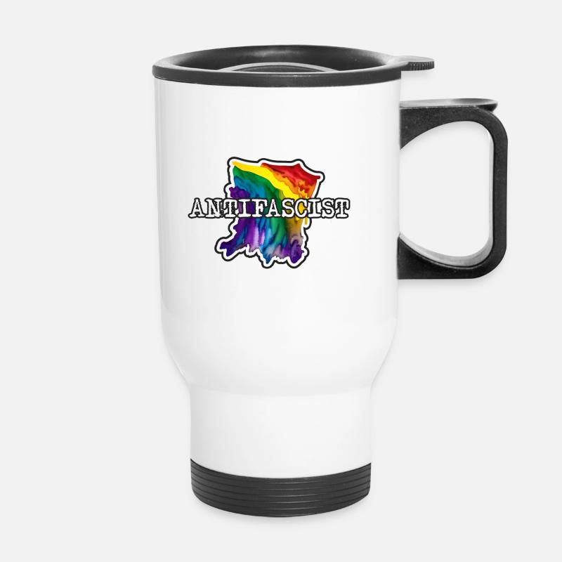 Regenbogen Antifaschist antifa - Thermobecher mit Tragegriff - Weiß