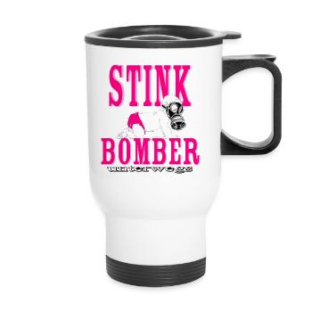 Baby girl pink diaper - stink bomber on the road - Thermal mug with handle - white - Front