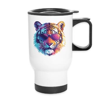 Tiger mit Sonnenbrille - Thermobecher mit Tragegriff - Weiß - Vorne
