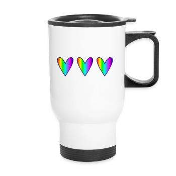 HERZ. HERZ. HEILIGER VALENTINSTAG. LIEBE. LIEBE. PAAR - Thermobecher mit Tragegriff - Weiß - Vorne