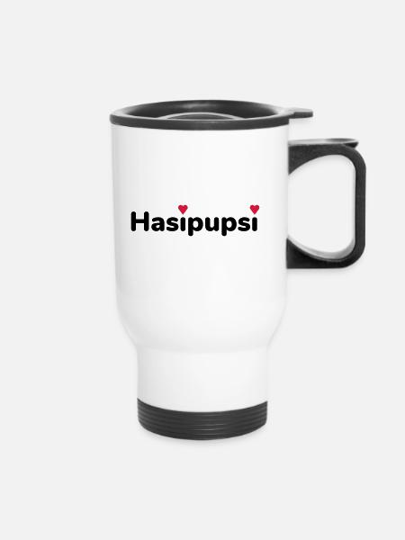 Hasipupsi (Herzchen als i-Punkte) - Thermobecher mit Tragegriff - Weiß