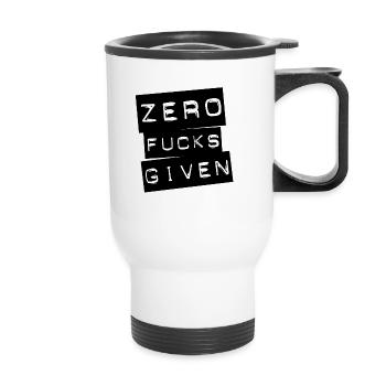 zero fucks given - black - Geschenk Geschenkidee - Thermobecher mit Tragegriff - Weiß - Vorne