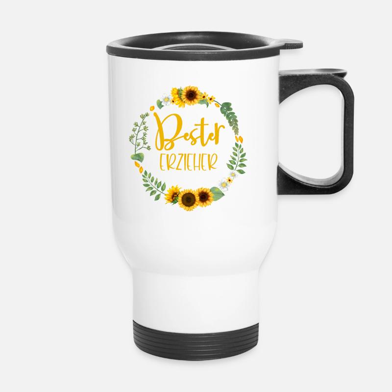 Bester Erzieher - personalisierbar Sonnenblumen - Thermobecher mit Tragegriff - Weiß