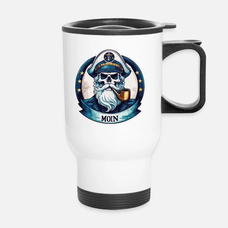 MOIN - Crâne du capitaine avec pipe - Tasse isotherme avec poignée - blanc