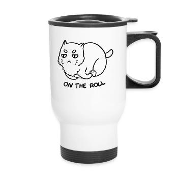 Running Fat Cat - Thermal mug with handle - white - Front
