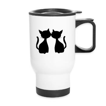 zwei Katzen Symbol Freunde Katze - Thermobecher mit Tragegriff - Weiß - Vorne