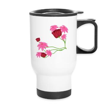 muster blumen rosa pflanzen - Thermobecher mit Tragegriff - Weiß - Vorne