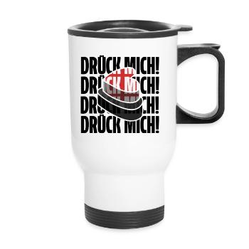 drück mich! Shirt. Lustiger Spruch - Thermobecher mit Tragegriff - Weiß - Vorne