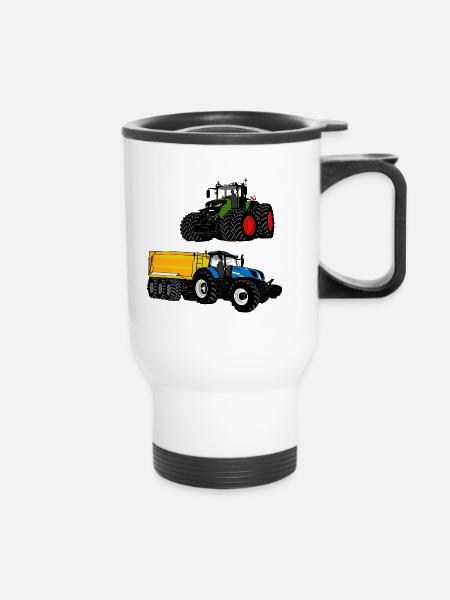 Traktor - Schlepper - Landwirt - Bauer - Thermobecher mit Tragegriff - Weiß