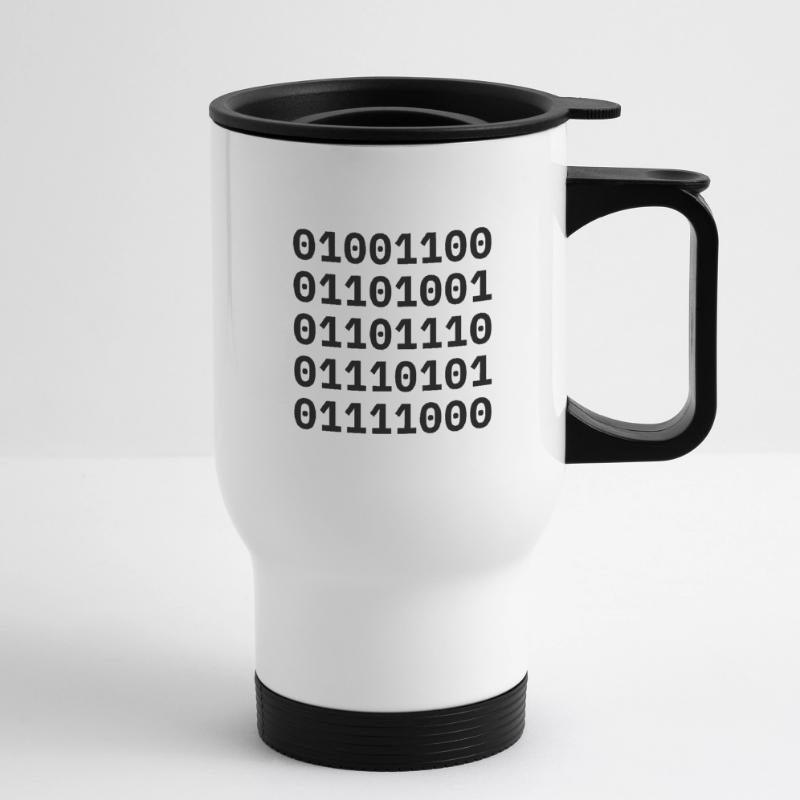 "LINUX" in binary code. Thermal mug with handle